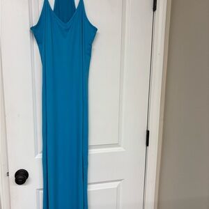 Blue Spaghetti Strap, Razor back Maxi Dress